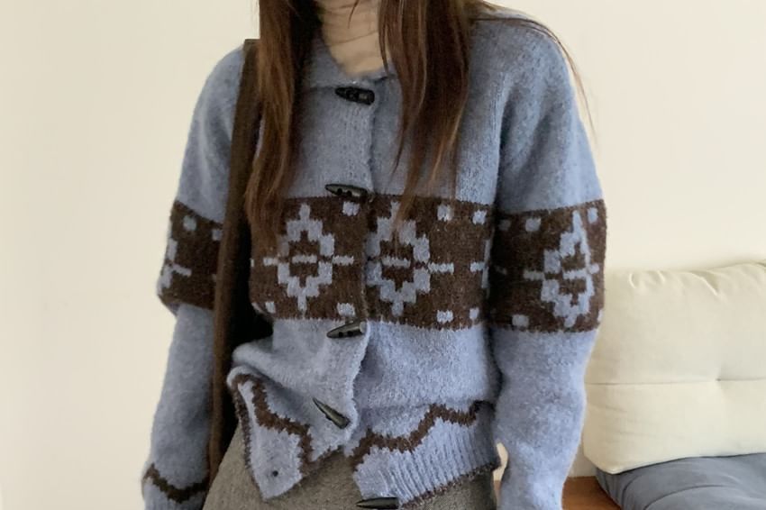 Collared Jacquard Toggle Cardigan