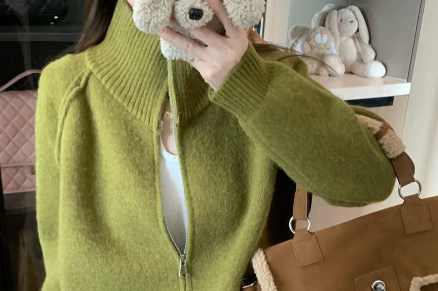 Zip-Up Plain Cardigan