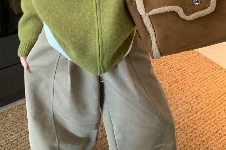 Zip-Up Plain Cardigan