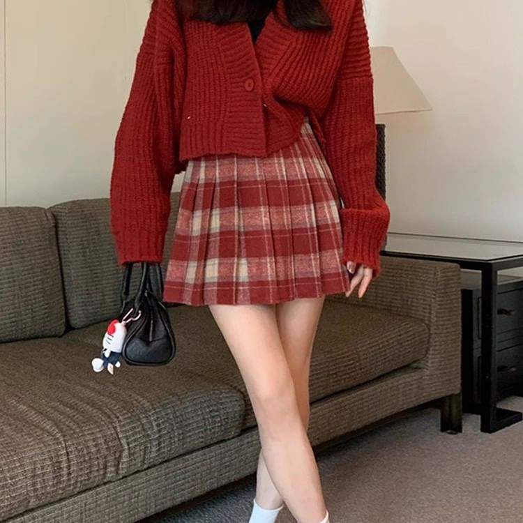 Plaid Mini Pleated Skirt with High Waist
