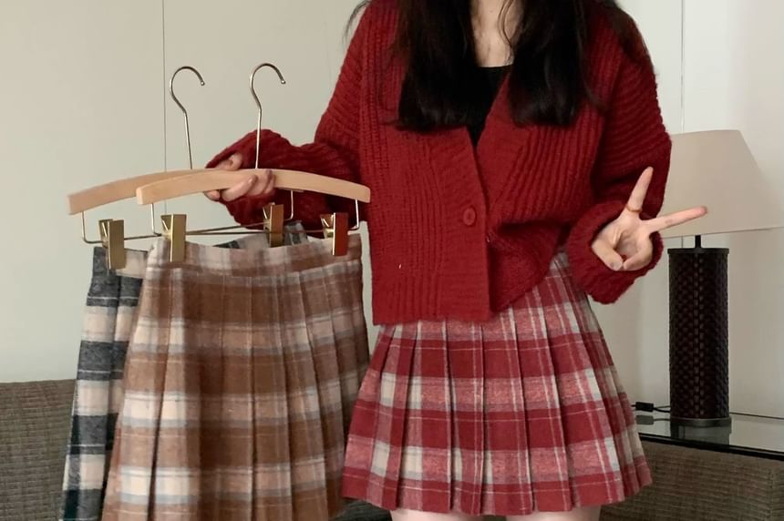 Plaid Mini Pleated Skirt with High Waist