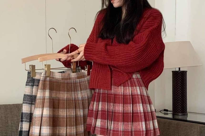 Plaid Mini Pleated Skirt with High Waist