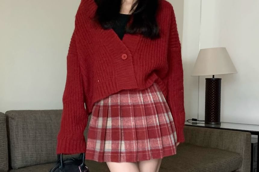 Plaid Mini Pleated Skirt with High Waist