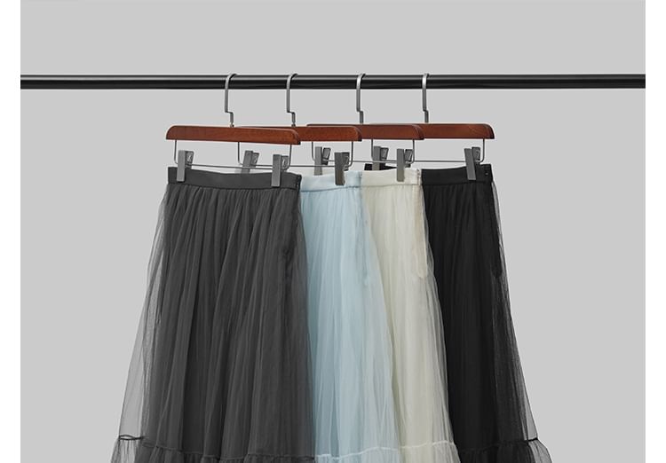 Layered Mesh Midi A-Line Skirt with High Waist