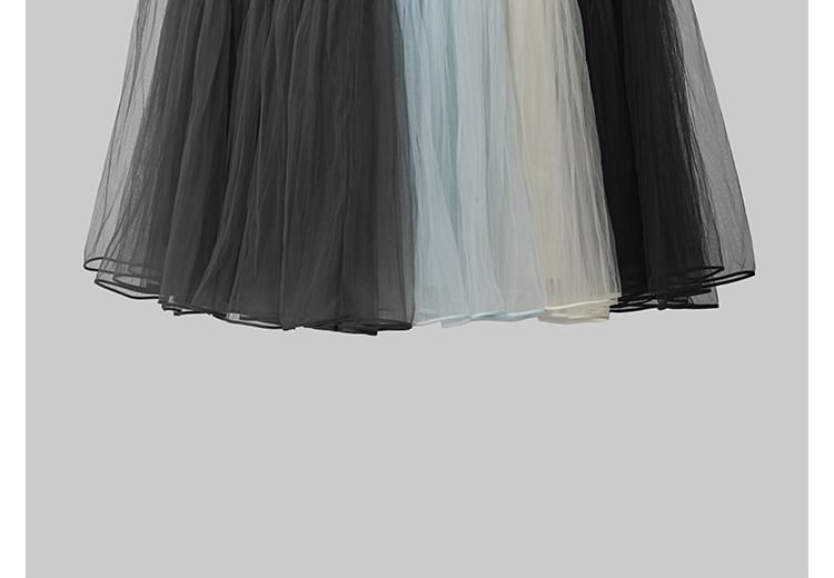 Layered Mesh Midi A-Line Skirt with High Waist