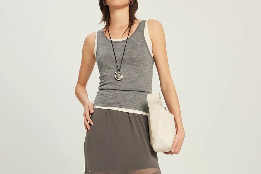 Mesh Panel See-Through Maxi A-Line Skirt with High Waist