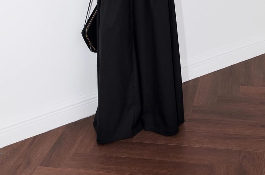 Crew Neck Braided Trim Button-Up Tweed Slit Jacket