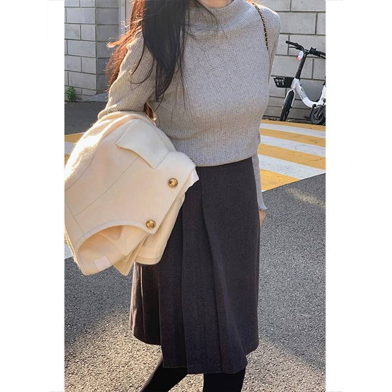 Pleated A-Line Skirt with High Waist