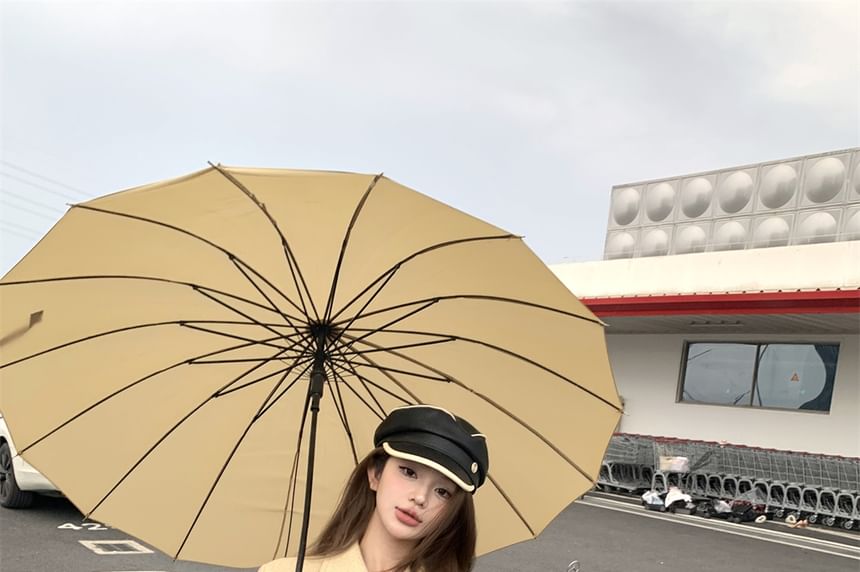 Collared Belted Hook And Eye Tweed Crop Jacket / High Waist Plain Pleated Mini A-Line Skirt