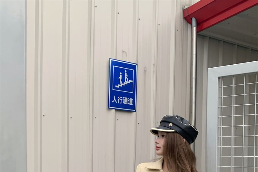 Collared Belted Hook And Eye Tweed Crop Jacket / High Waist Plain Pleated Mini A-Line Skirt