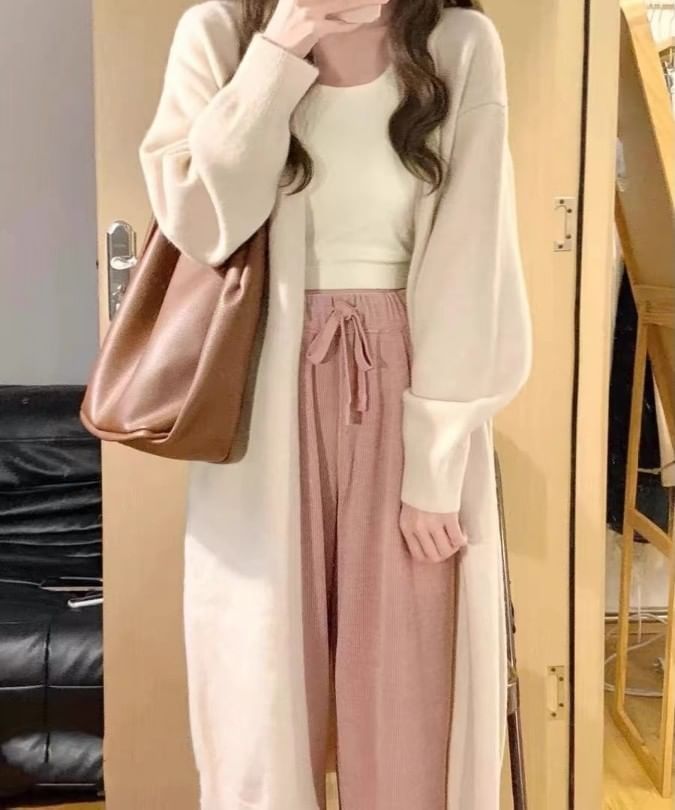 Plain Midi Open Front Cardigan