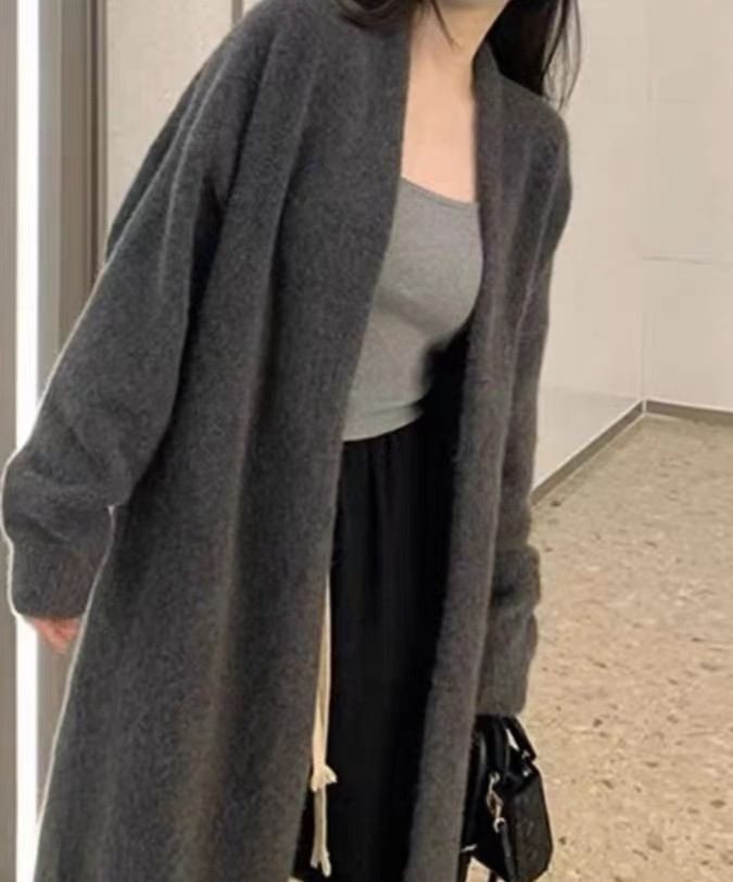 Plain Midi Open Front Cardigan