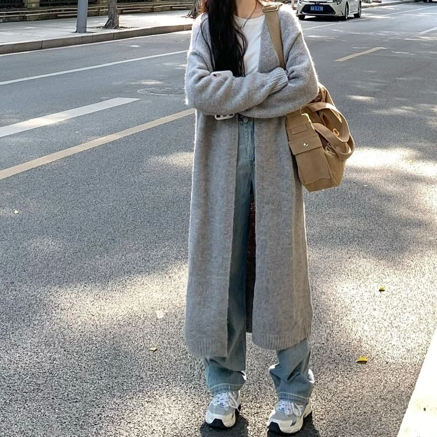 Plain Midi Open Front Cardigan