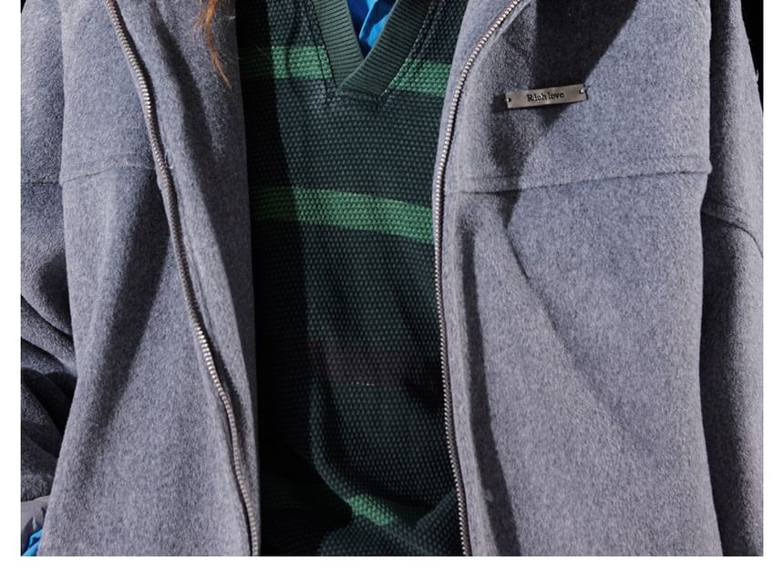 Faux Fur-Trim Hooded Wool Jacket