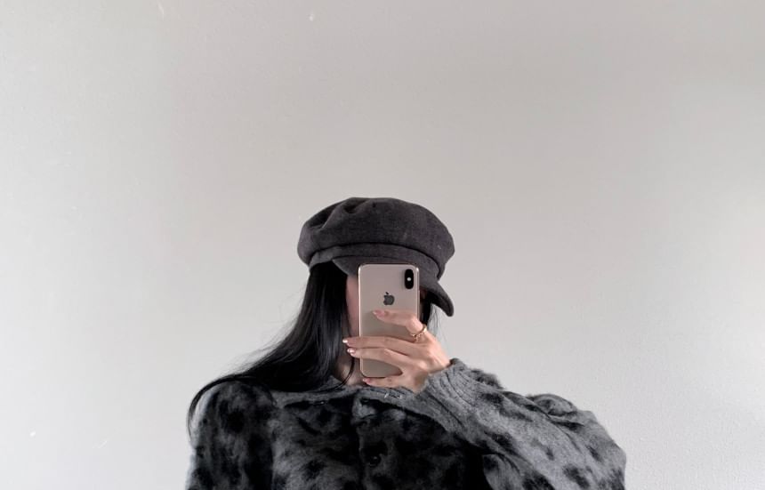 Set: Collar Leopard Print Cardigan + High Rise Mini Pencil Knit Skirt