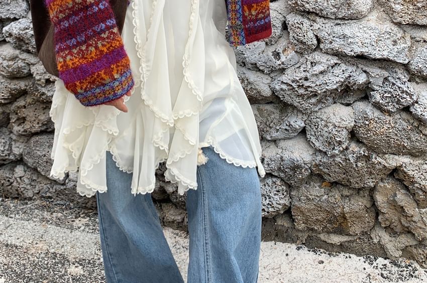 Round Neck Striped Hook and Eye Cardigan