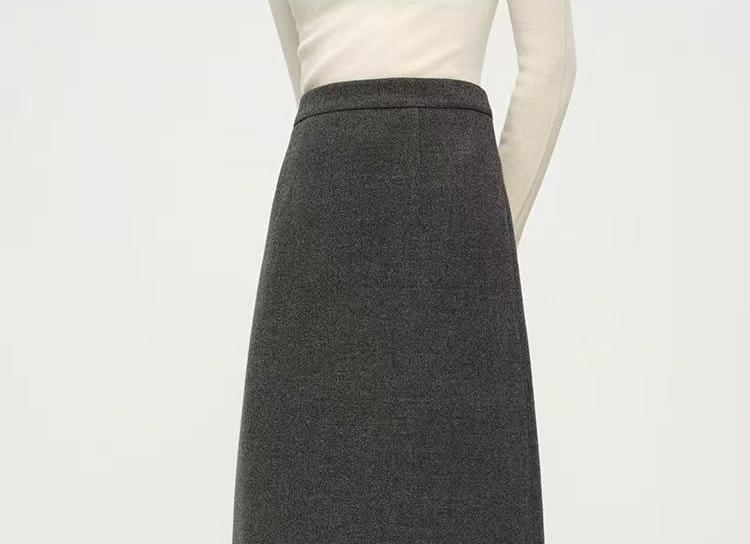 Melange Midi Straight Knit Skirt with High Waist