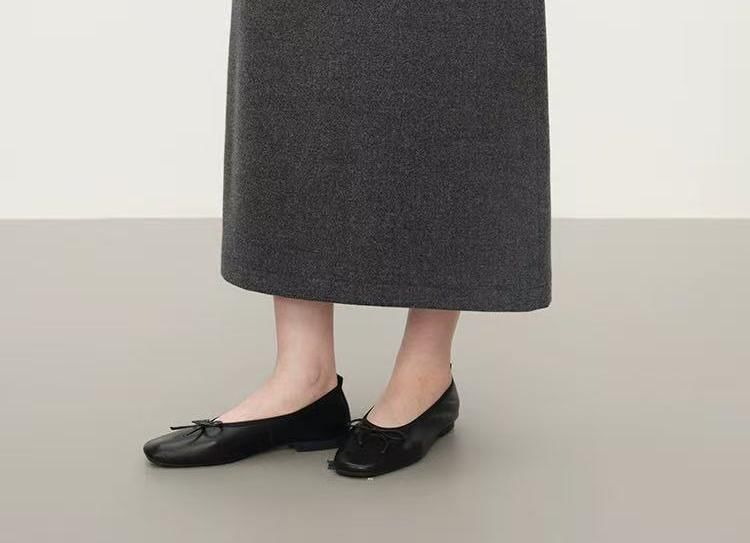 Melange Midi Straight Knit Skirt with High Waist