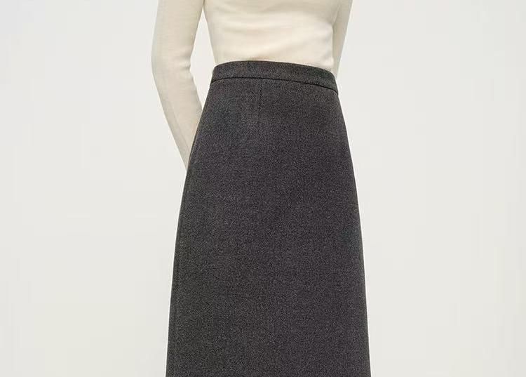 Melange Midi Straight Knit Skirt with High Waist