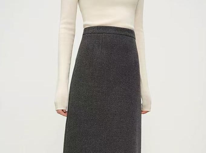 Melange Midi Straight Knit Skirt with High Waist
