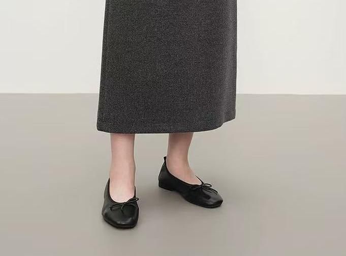 Melange Midi Straight Knit Skirt with High Waist