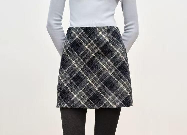 Plaid Mini A-Line Skirt with High Waist