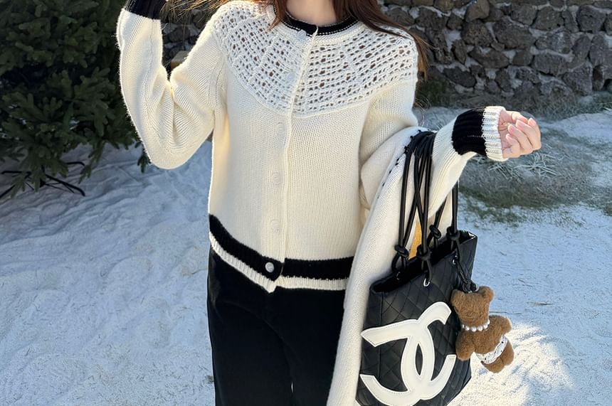 Contrast Trim Two Tone Cardigan