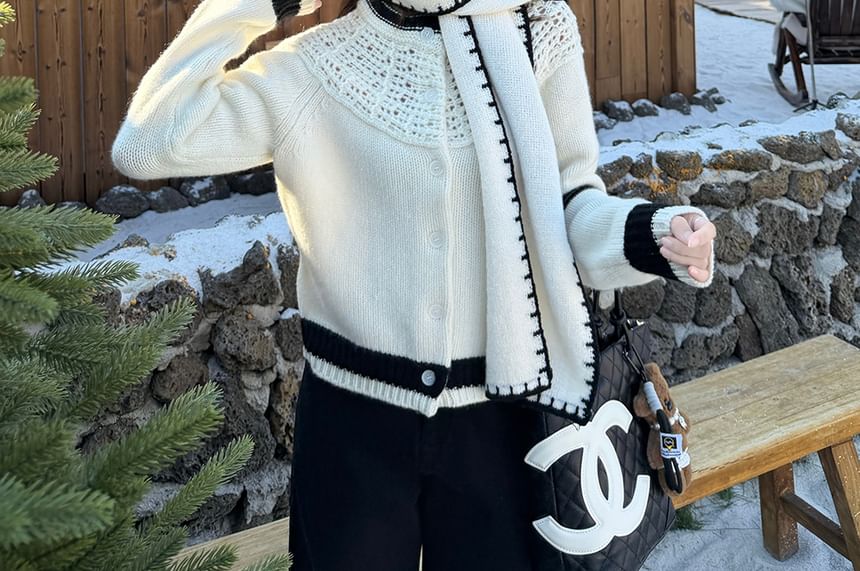 Contrast Trim Two Tone Cardigan