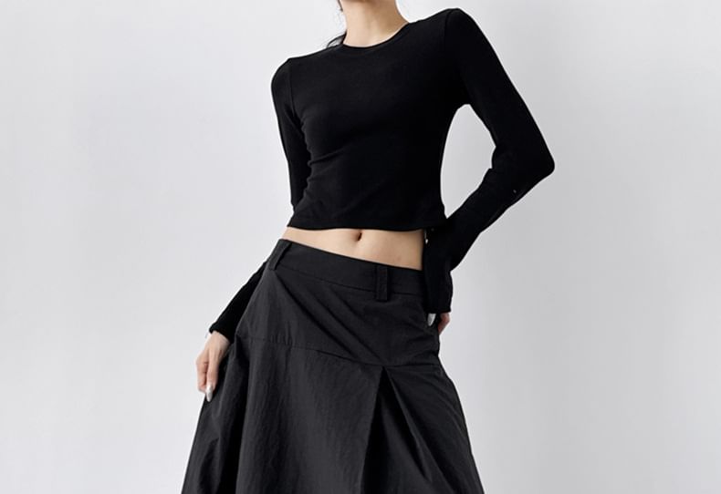 Mid Rise Plain Maxi A-Line Skirt