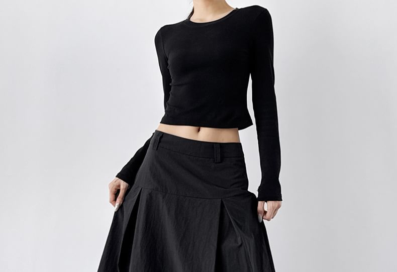 Mid Rise Plain Maxi A-Line Skirt