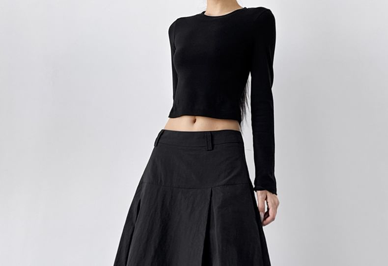 Mid Rise Plain Maxi A-Line Skirt