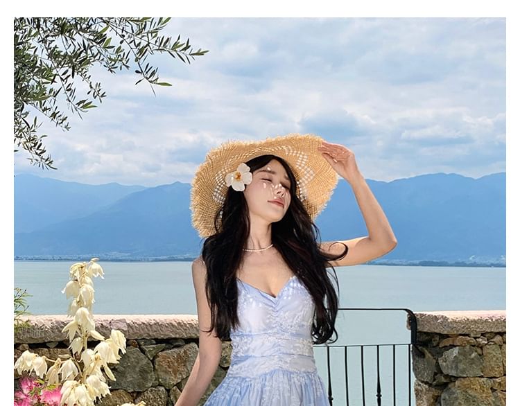Spaghetti Strap V-Neck Plain Maxi A-Line Dress