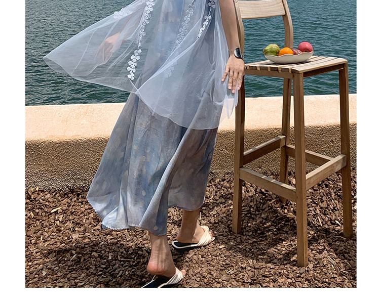 Sleeveless Mesh Maxi A-Line Dress