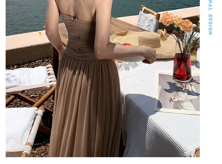 Strapless Cutout Plain Maxi A-Line Dress