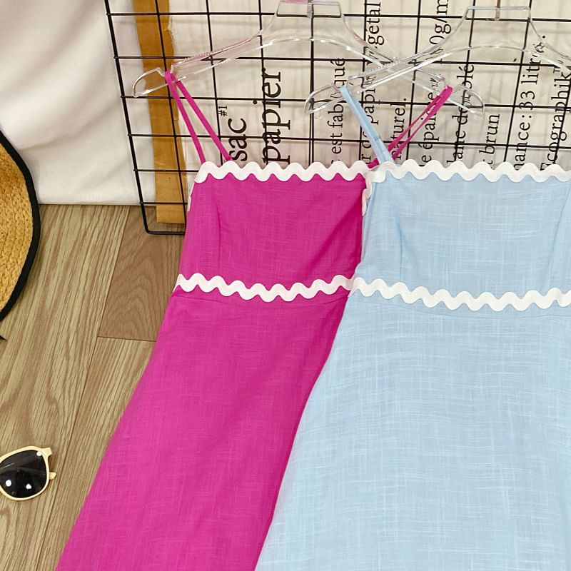 Spaghetti Strap Two Tone Panel Maxi A-Line Dress