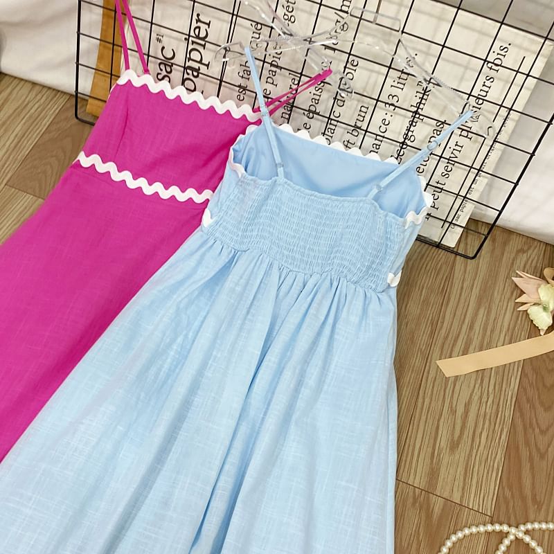 Spaghetti Strap Two Tone Panel Maxi A-Line Dress