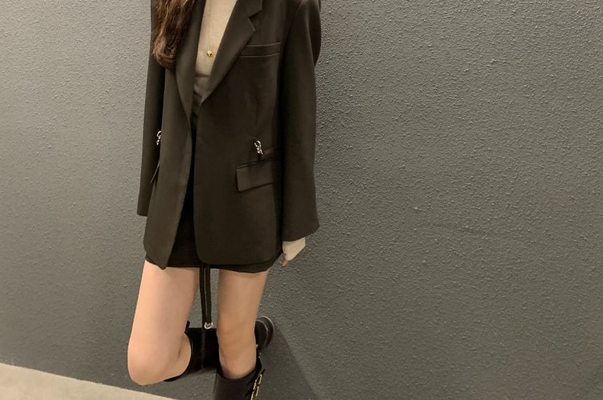 Notch Lapel Belted Blazer with High Waist Mini Pencil Skirt
