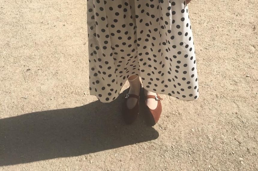 Dotted Frill Midi A-Line Skirt with Elastic Waist