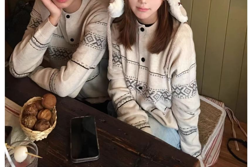 Couple Matching Jacquard Button-Up Cardigan
