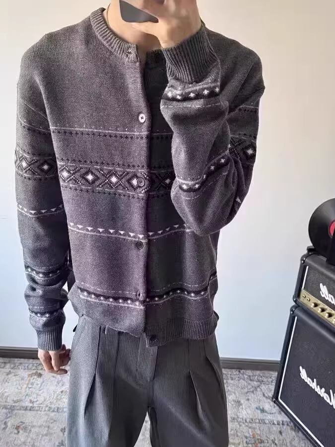Couple Matching Jacquard Button-Up Cardigan