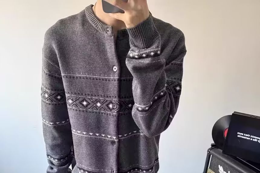 Couple Matching Jacquard Button-Up Cardigan