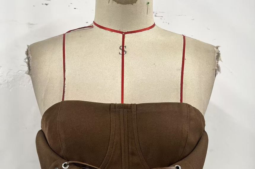 Lace-Up Corset Tube Top with Solid Design