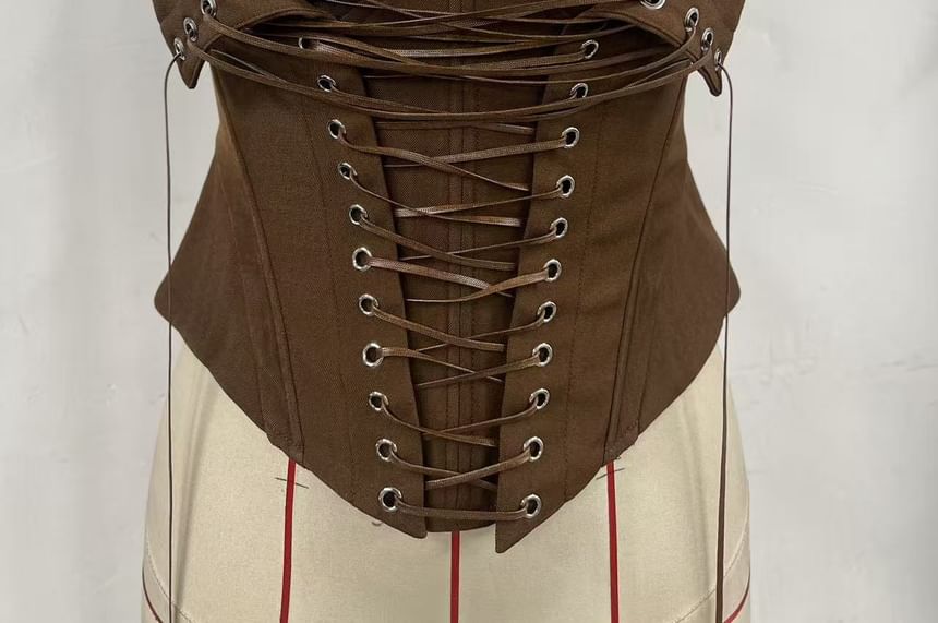 Lace-Up Corset Tube Top with Solid Design