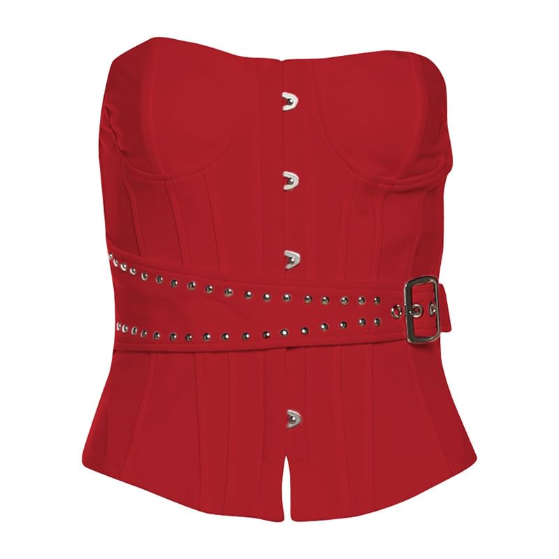 Belted Accent Corset-Style Tube Top