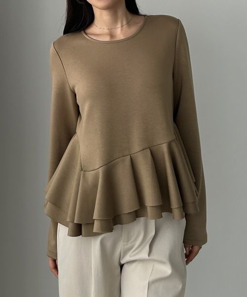 Round Neck Plain Peplum Sweatshirt