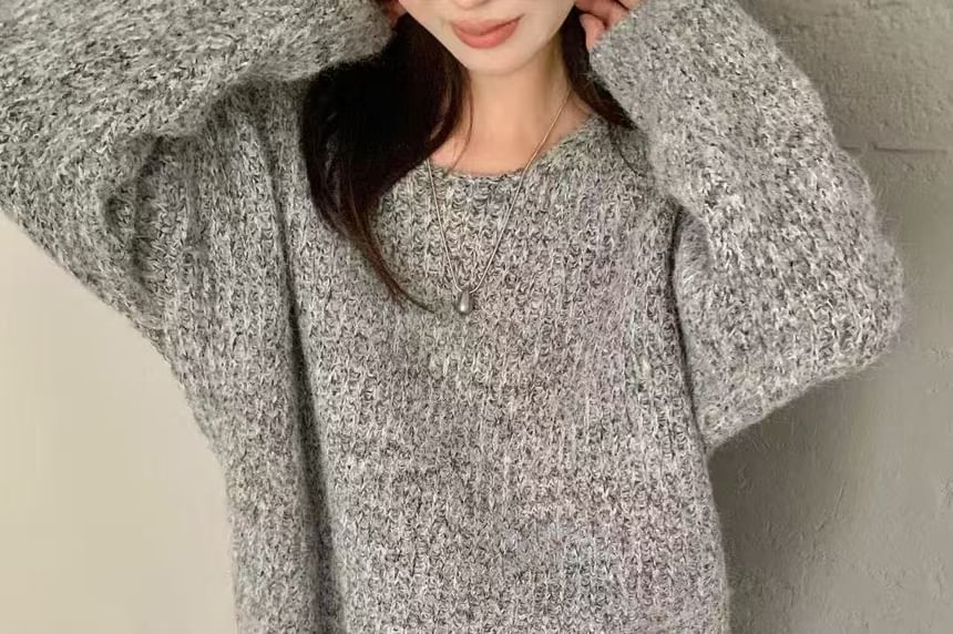 Melange Crew Neck Pullover Sweater