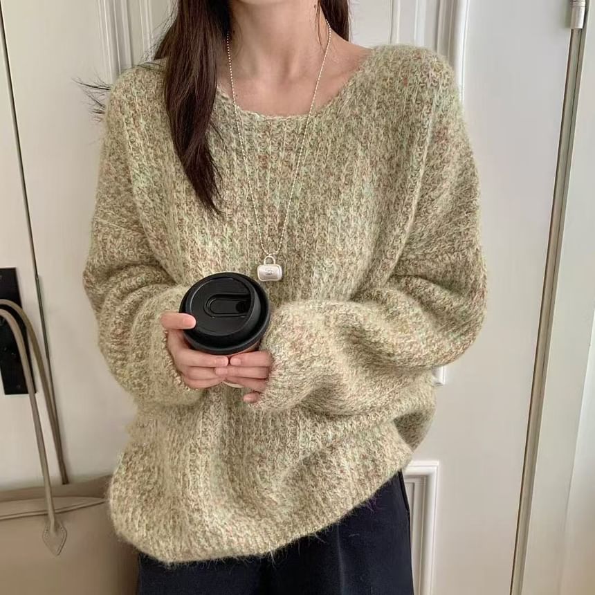 Melange Crew Neck Pullover Sweater