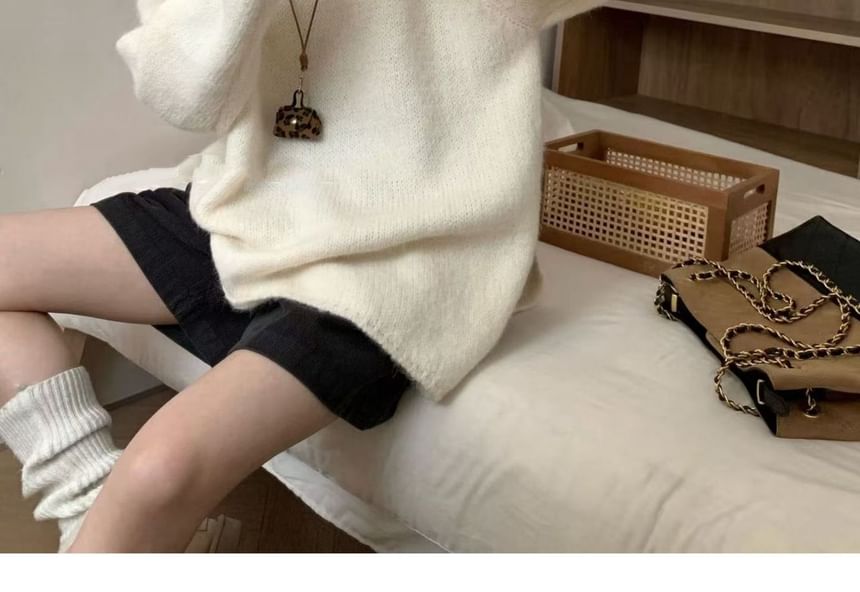 Asymmetrical Slit Turtleneck Oversized Sweater