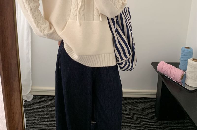 Drawstring Cable Knit Hoodie