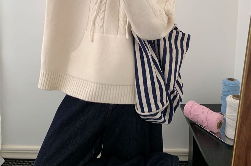 Drawstring Cable Knit Hoodie